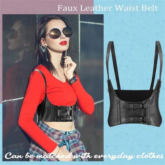2 Pieces Women Fashion Faux Leather Corsets Waist Belt main image 4